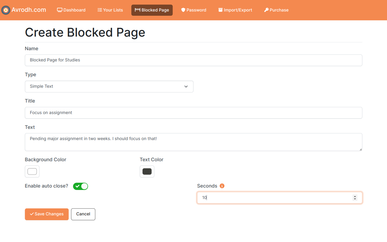 Create custom blocked page