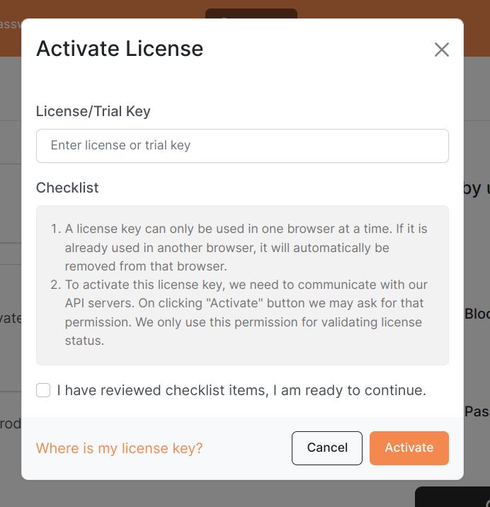 extension activate license modal image