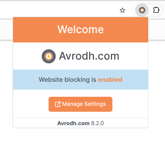 extension popup interface which opens when extension icon is clicked